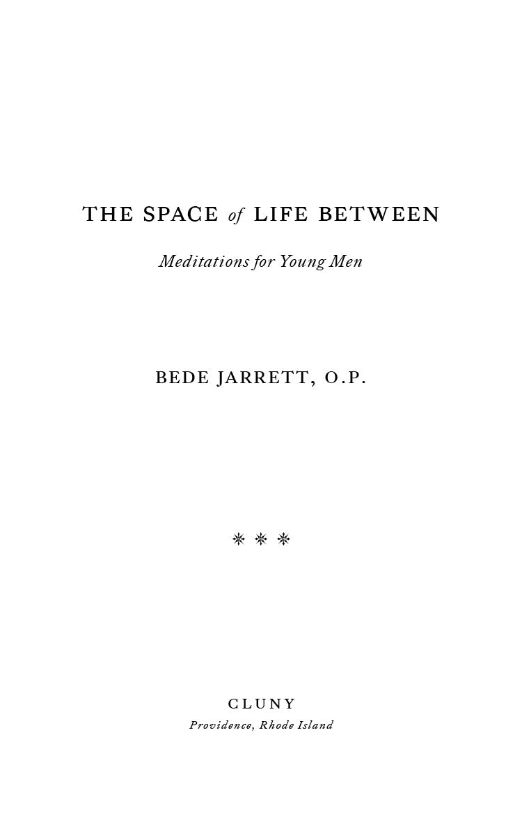 Book title page: The Space of Life Between, Meditations for Young Men