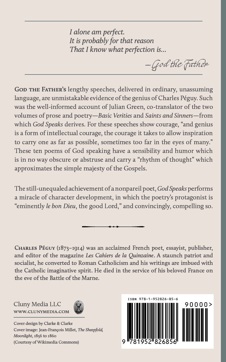 Religious poetry book back cover with barcode and publication text