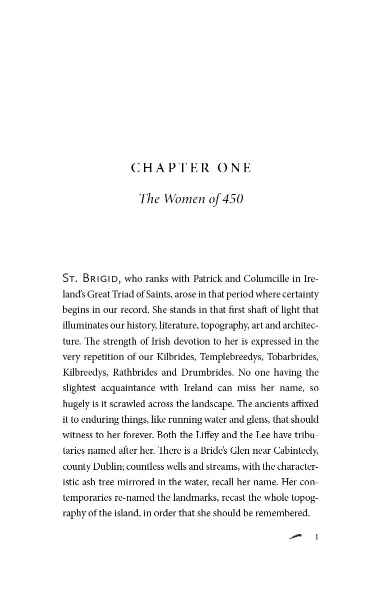 Book page headed Chapter One, The Women of 450, with St. Brigid passage
