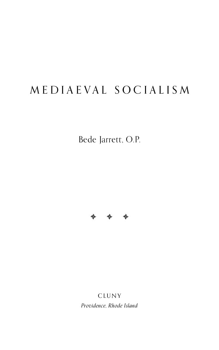 Paperback title page for Mediaeval Socialism with author Bede Jarrett O.P.