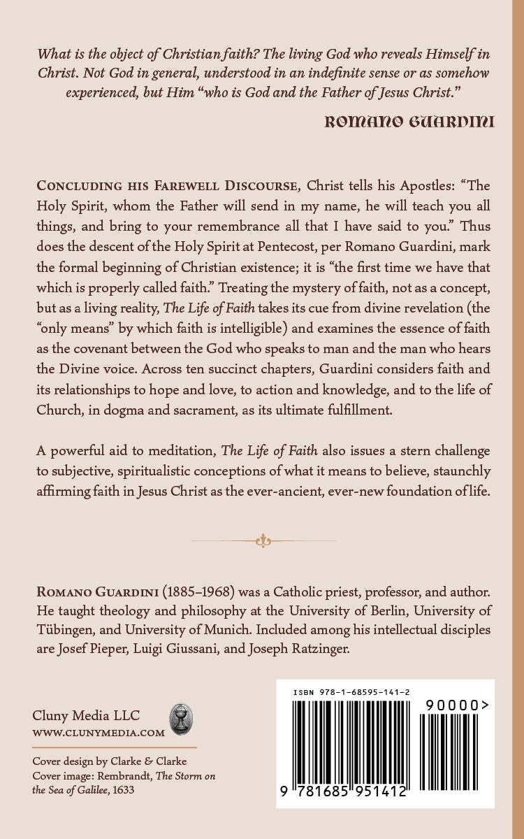 Book back cover with text, Romano Guardini bio, and barcode