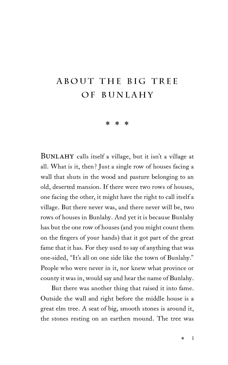 Book page titled 'About the Big Tree of Bunlahy' with printed text