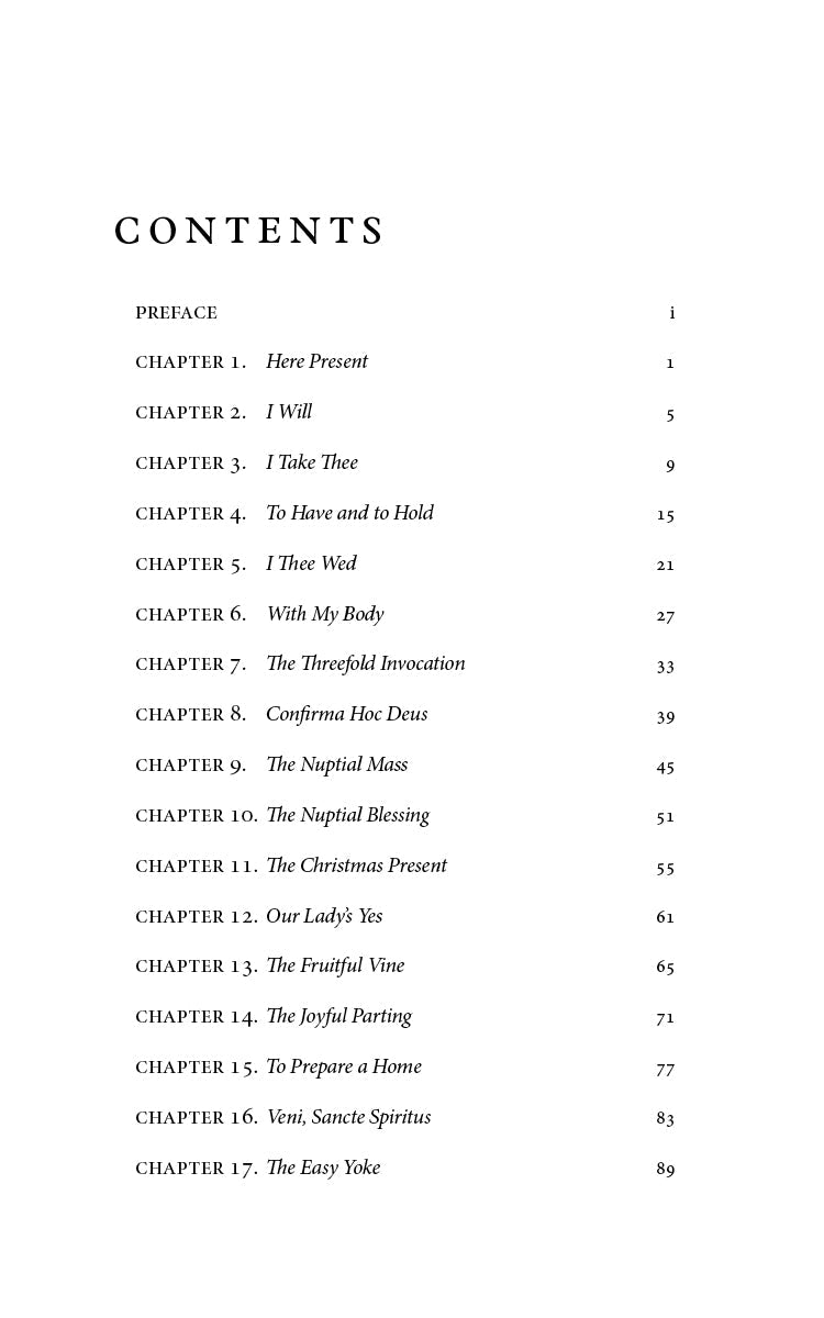 Bridegroom and Bride contents page listing chapters and page numbers