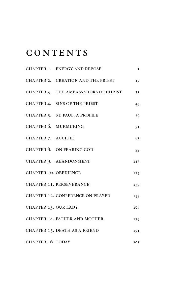 Book contents page listing chapters and page numbers