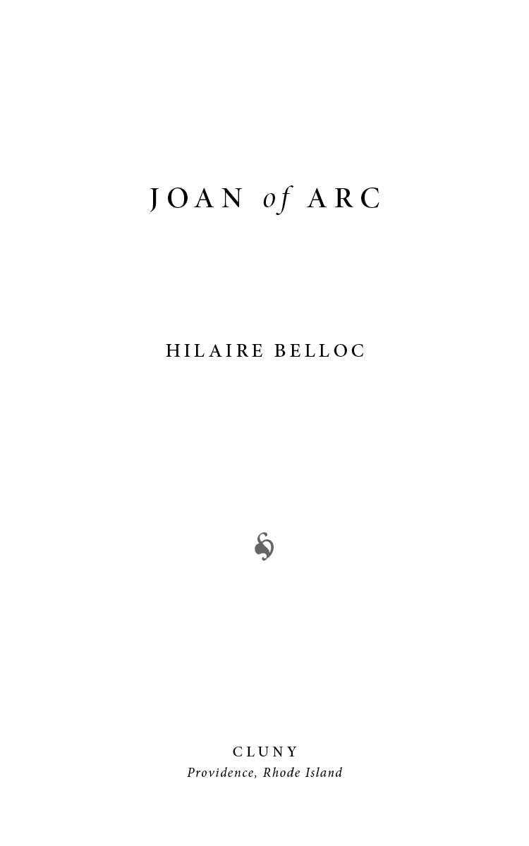 Joan of Arc book title page with author Hilaire Belloc and publisher info.
