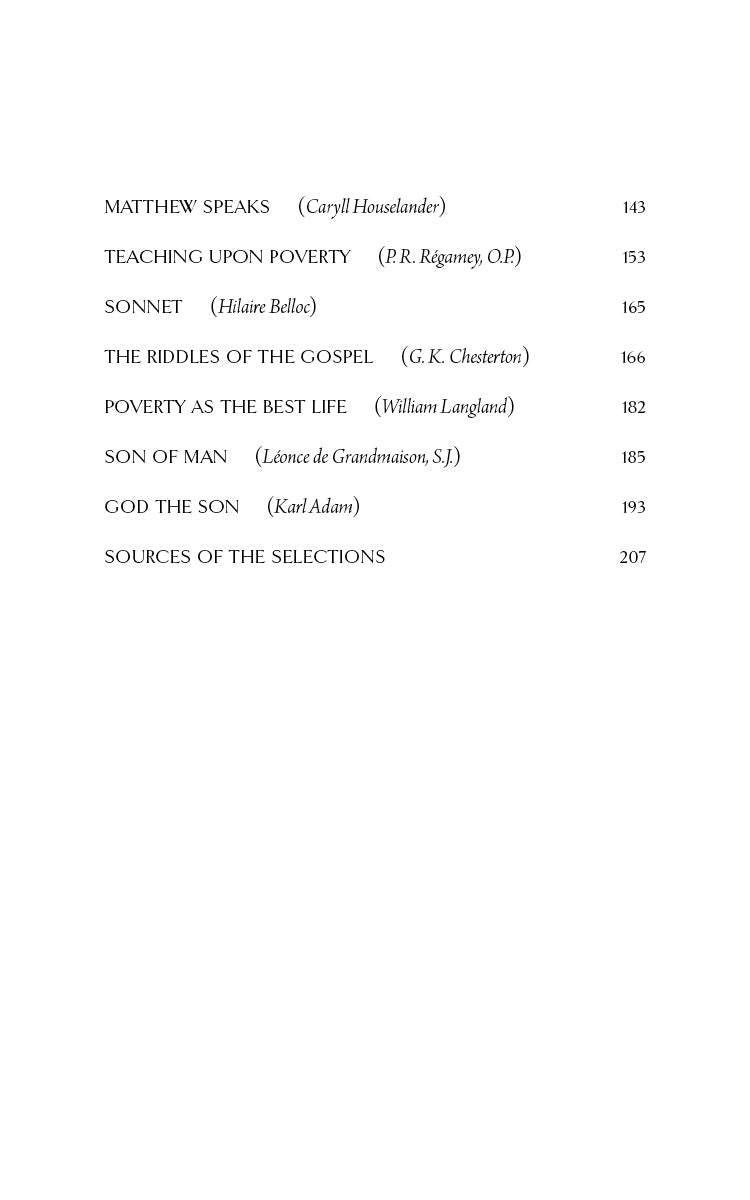 Book contents page with sections like Matthew Speaks and page numbers