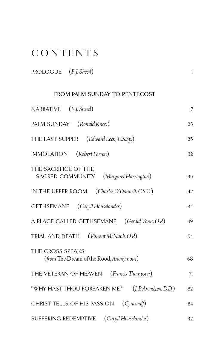 Book contents page with section titles like From Palm Sunday to Pentecost