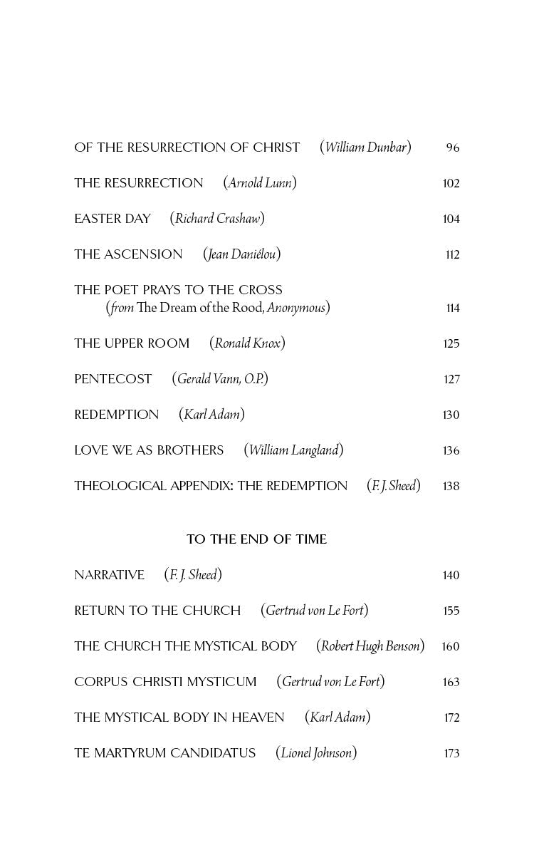 Contents page listing chapters such as Easter Day, Pentecost, and Redemption