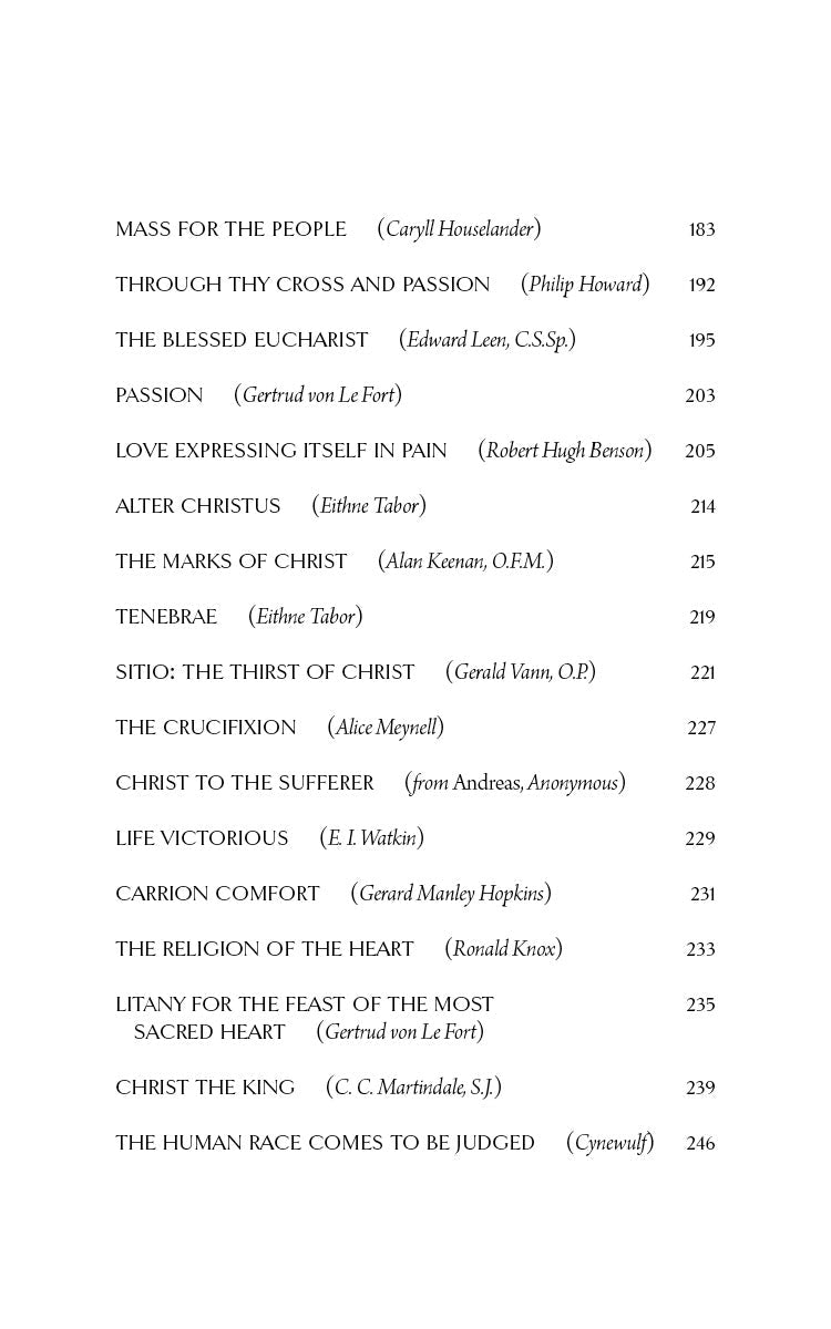 Contents page listing chapters including Tenebrae, Christ to the Sufferer, Life Victorious