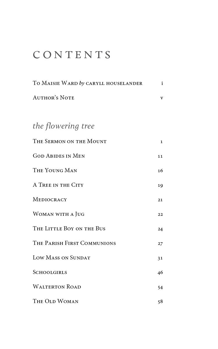 Poetry book contents page listing poems and sections with page numbers
