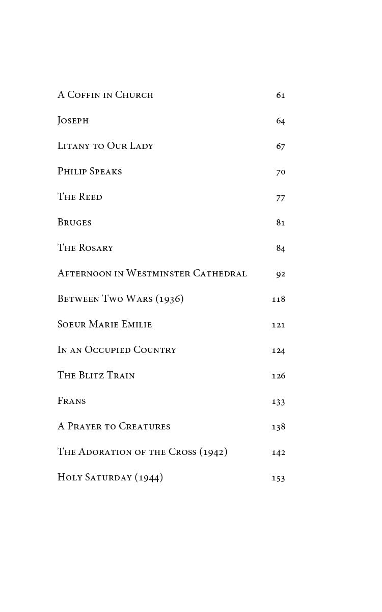 Poetry book contents page continuing poem titles and page numbers