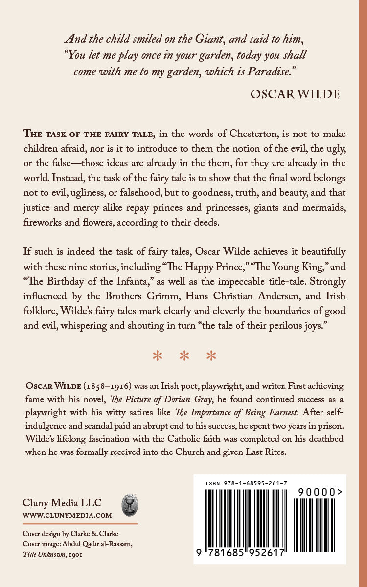 Fairy tale collection book back cover with author text and barcode