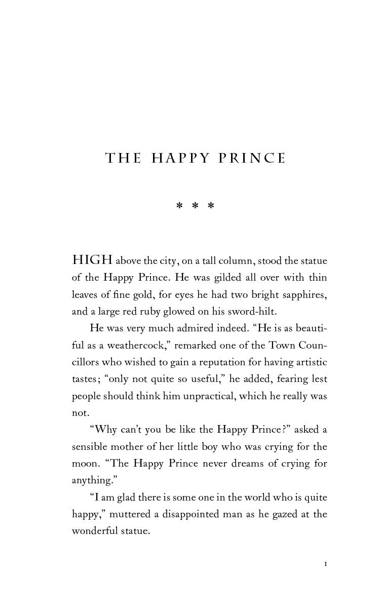 Fairy tale collection book story page titled 'The Happy Prince' with printed text