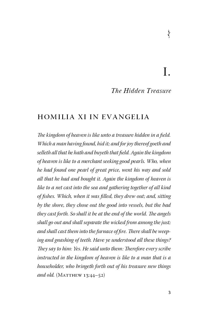Chapter page titled "The Hidden Treasure" with printed homily text