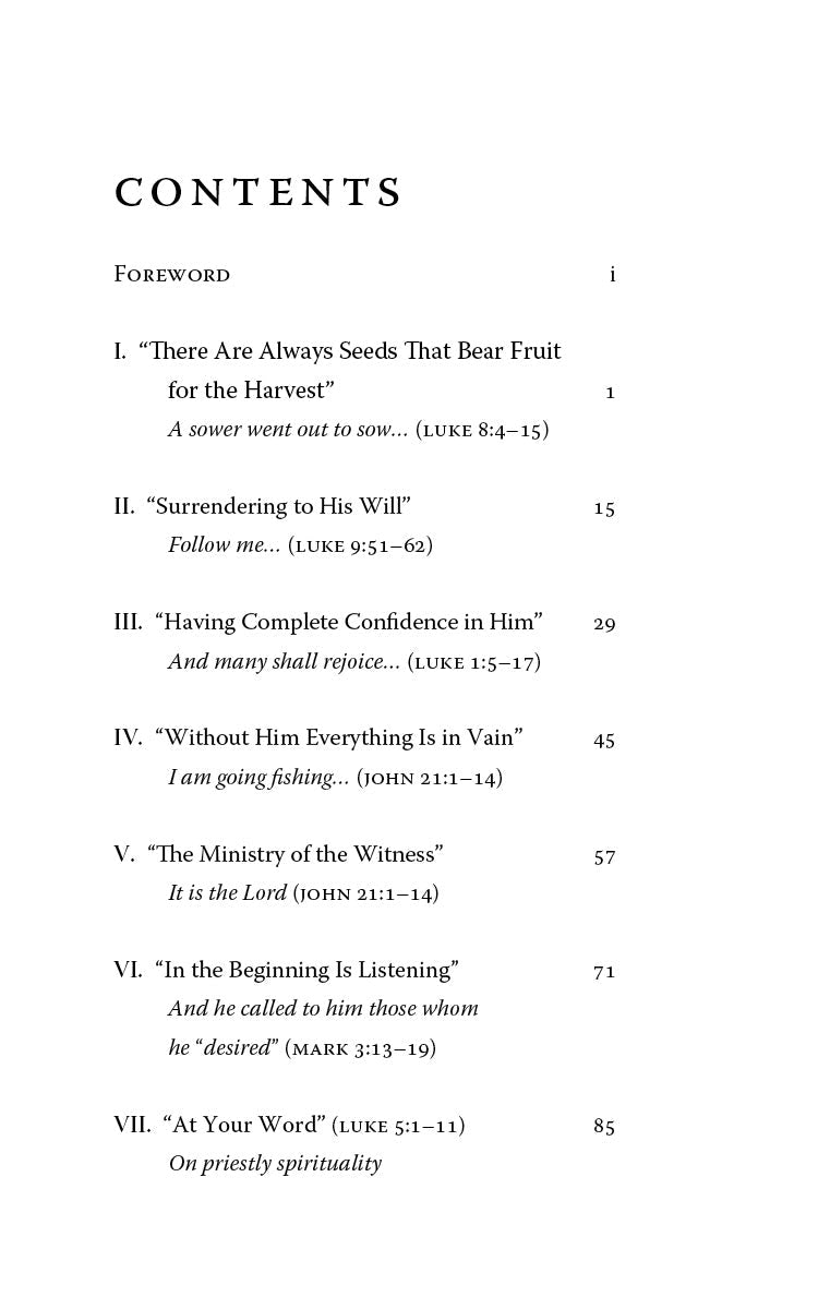 Book contents page listing sections I–VII with titles and page numbers