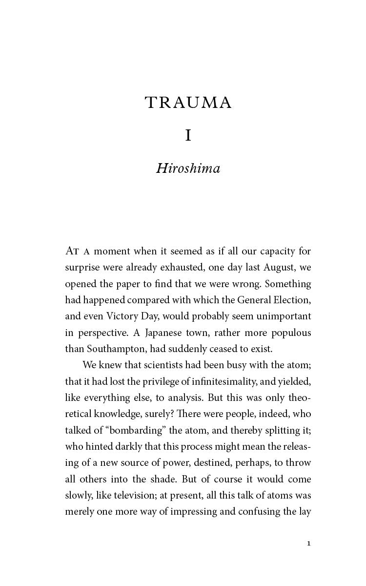Book page titled “Trauma I: Hiroshima” with opening paragraph