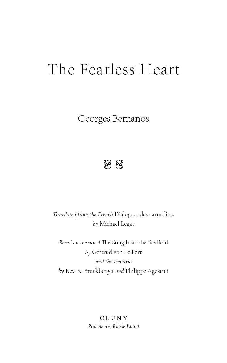 Book title page with 'The Fearless Heart' and Georges Bernanos