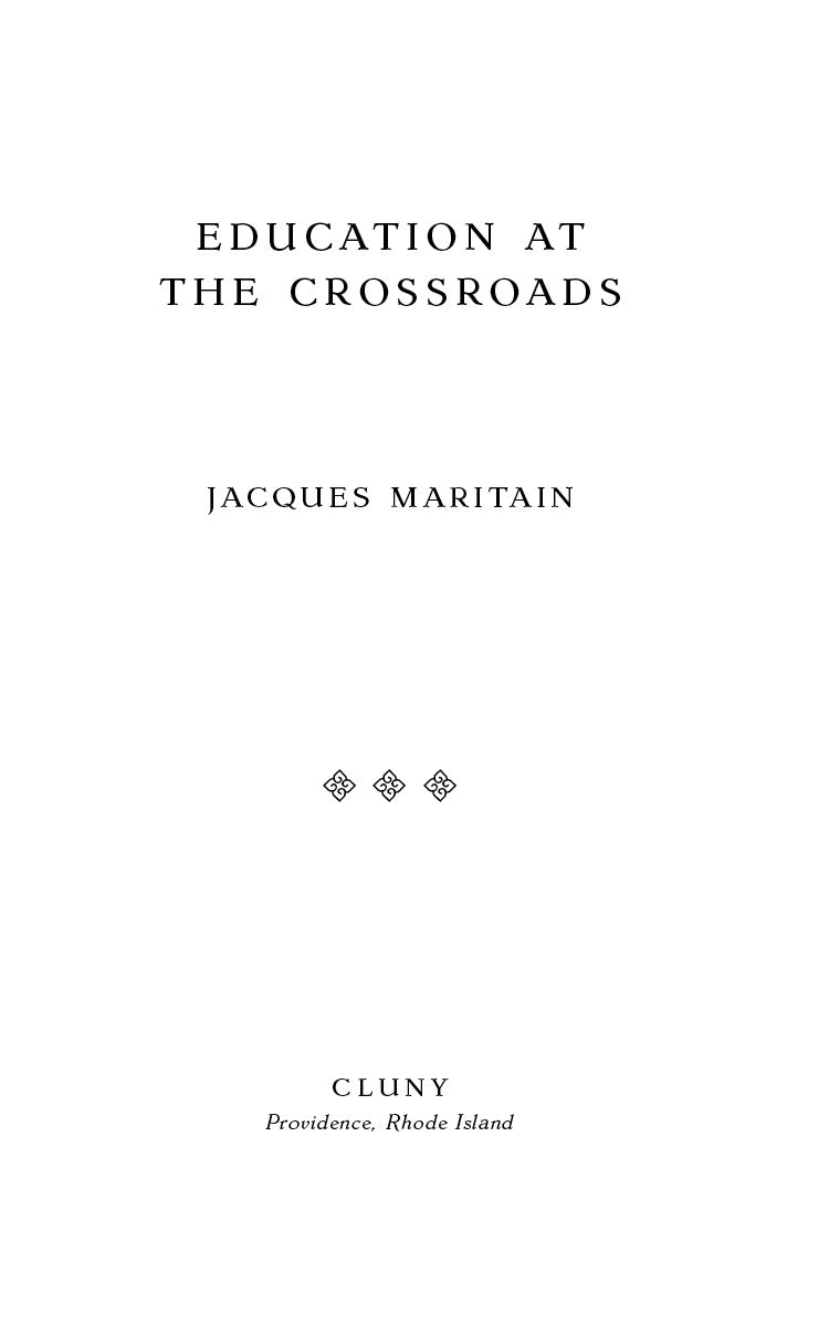 Book title page with "Education at the Crossroads" and author "Jacques Maritain"