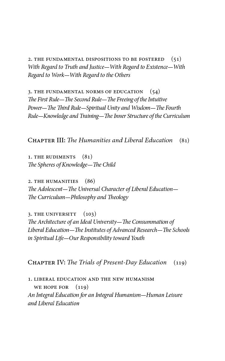 Book contents page with numbered chapters and page references