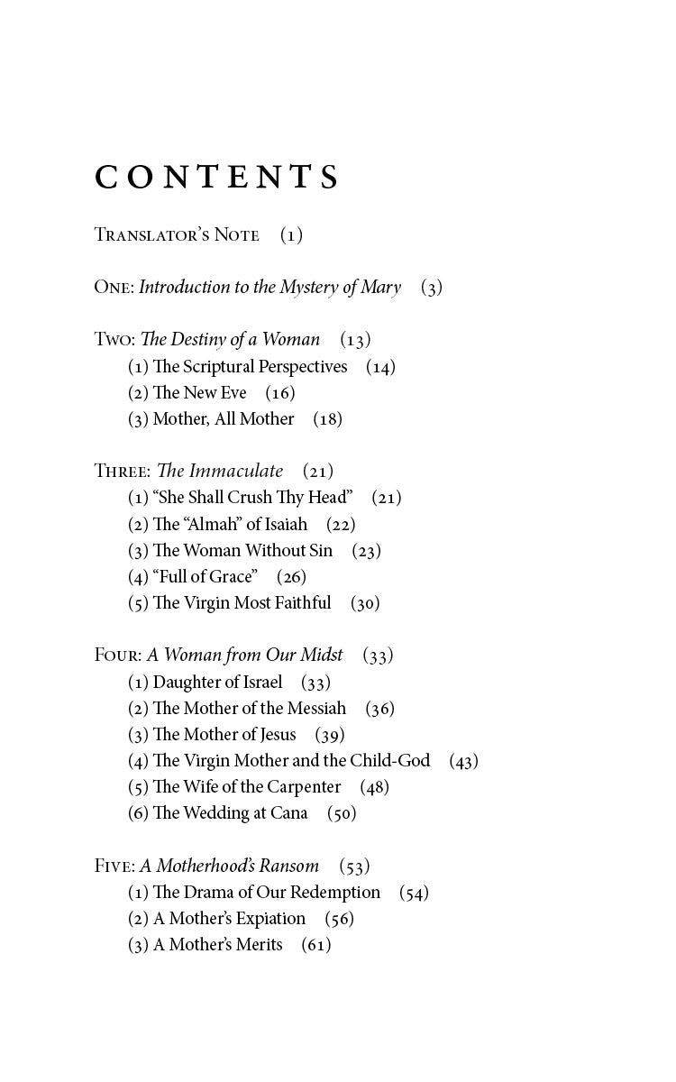 Book contents page with heading titles and page numbers