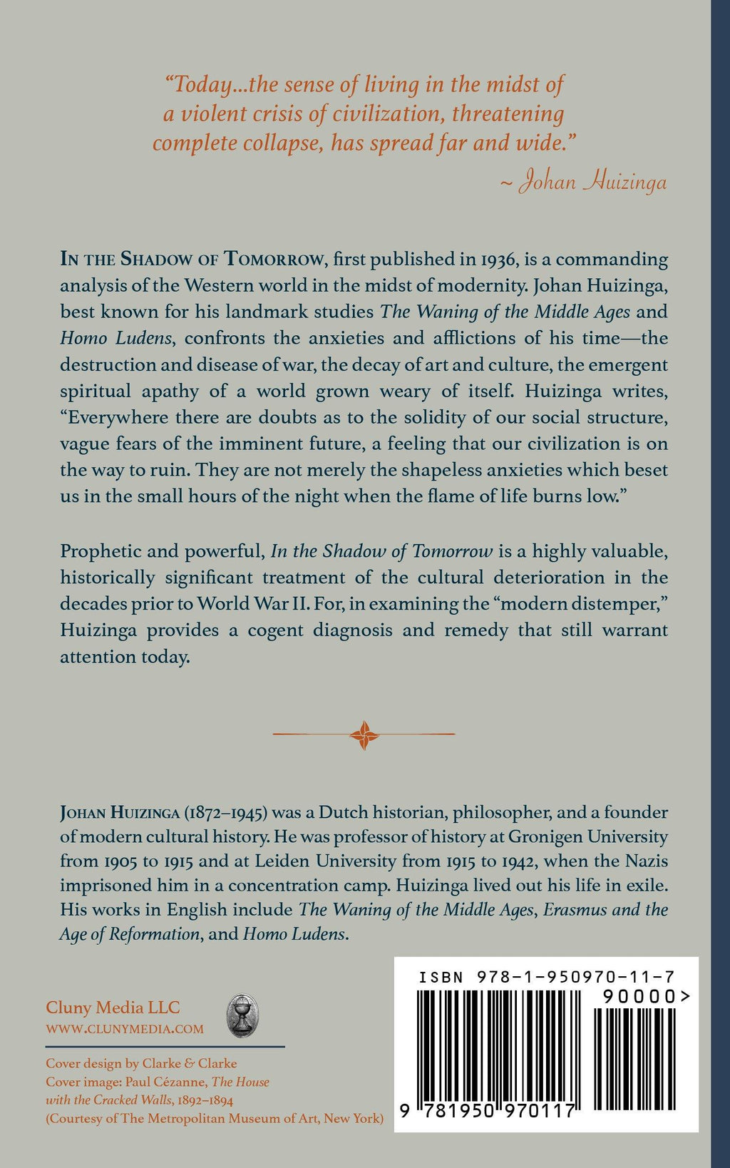 Back cover of a hardcover book with descriptive text and barcode