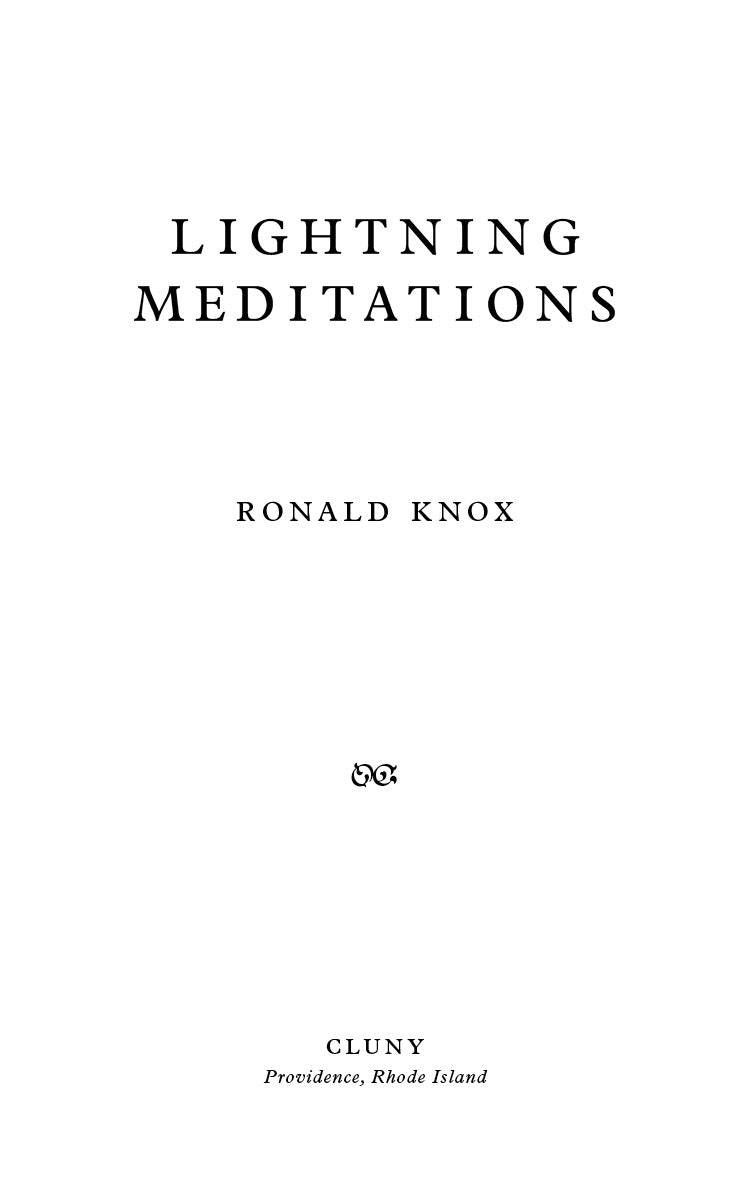 Book title page with LIGHTNING MEDITATIONS and RONALD KNOX centered