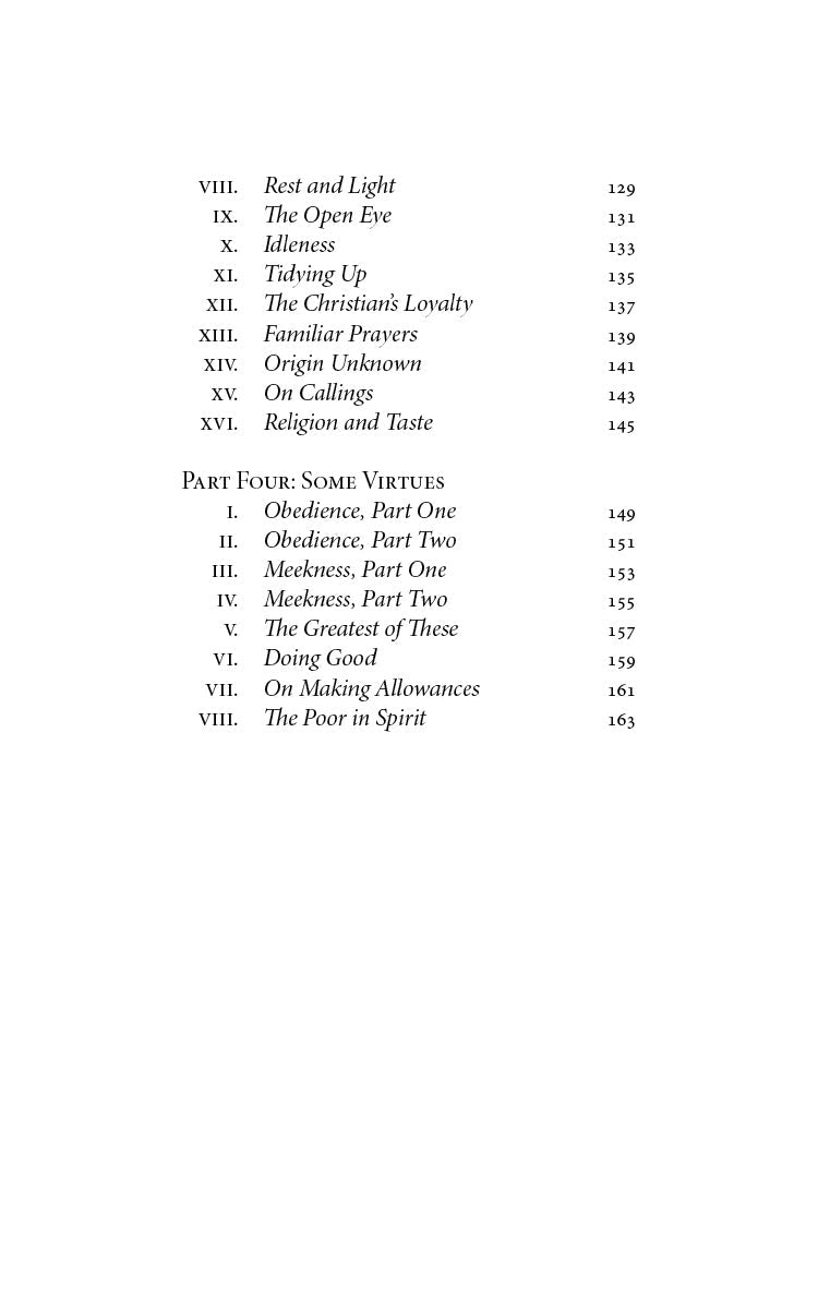 Book contents page showing later numbered sections and part headings
