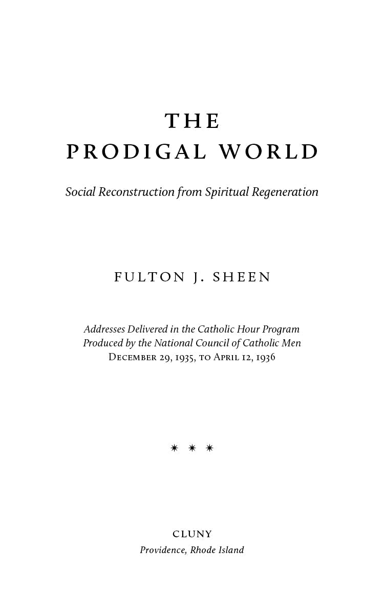 The Prodigal World title page with Fulton J. Sheen and subtitle