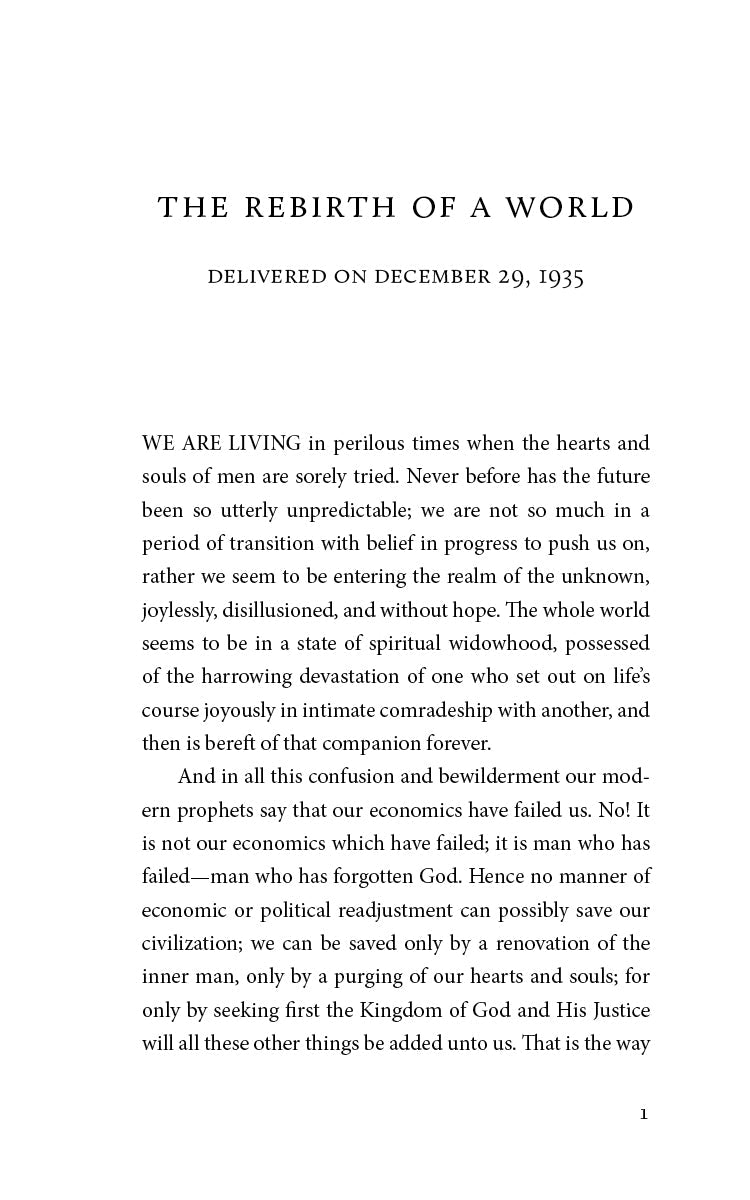 Book page titled 'The Rebirth of a World' with printed text
