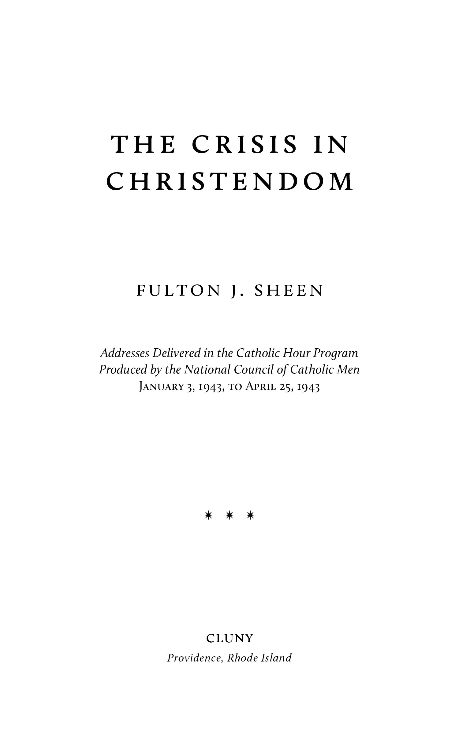 Christian lecture book title page with Fulton J. Sheen and Catholic Hour dates
