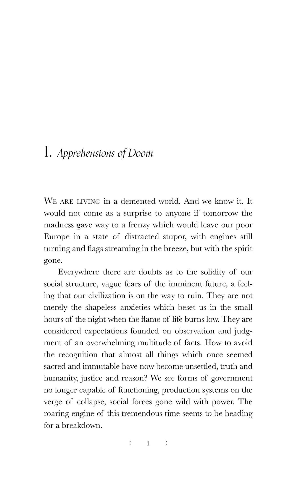 Book page with heading 'Apprehensions of Doom' and paragraph text