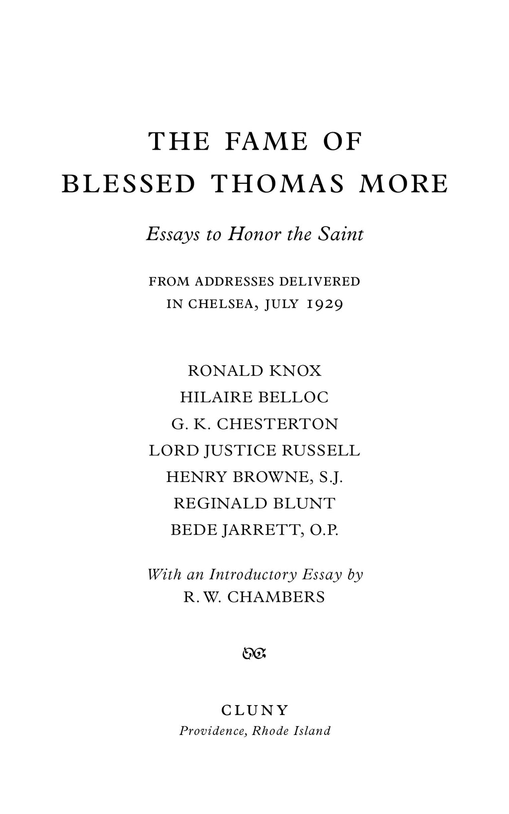 Paperback book title page with 'THE FAME OF BLESSED THOMAS MORE' and editors