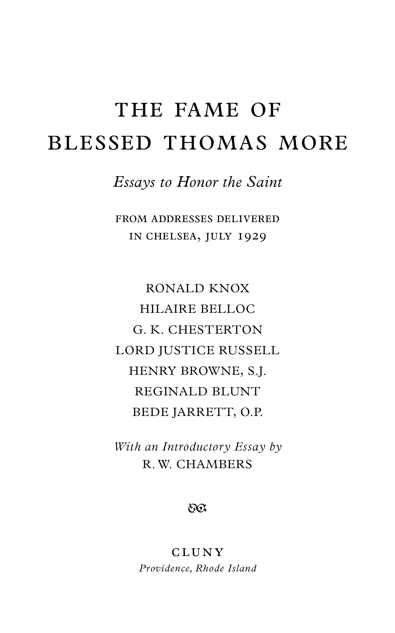 Paperback book title page with 'THE FAME OF BLESSED THOMAS MORE' and editors