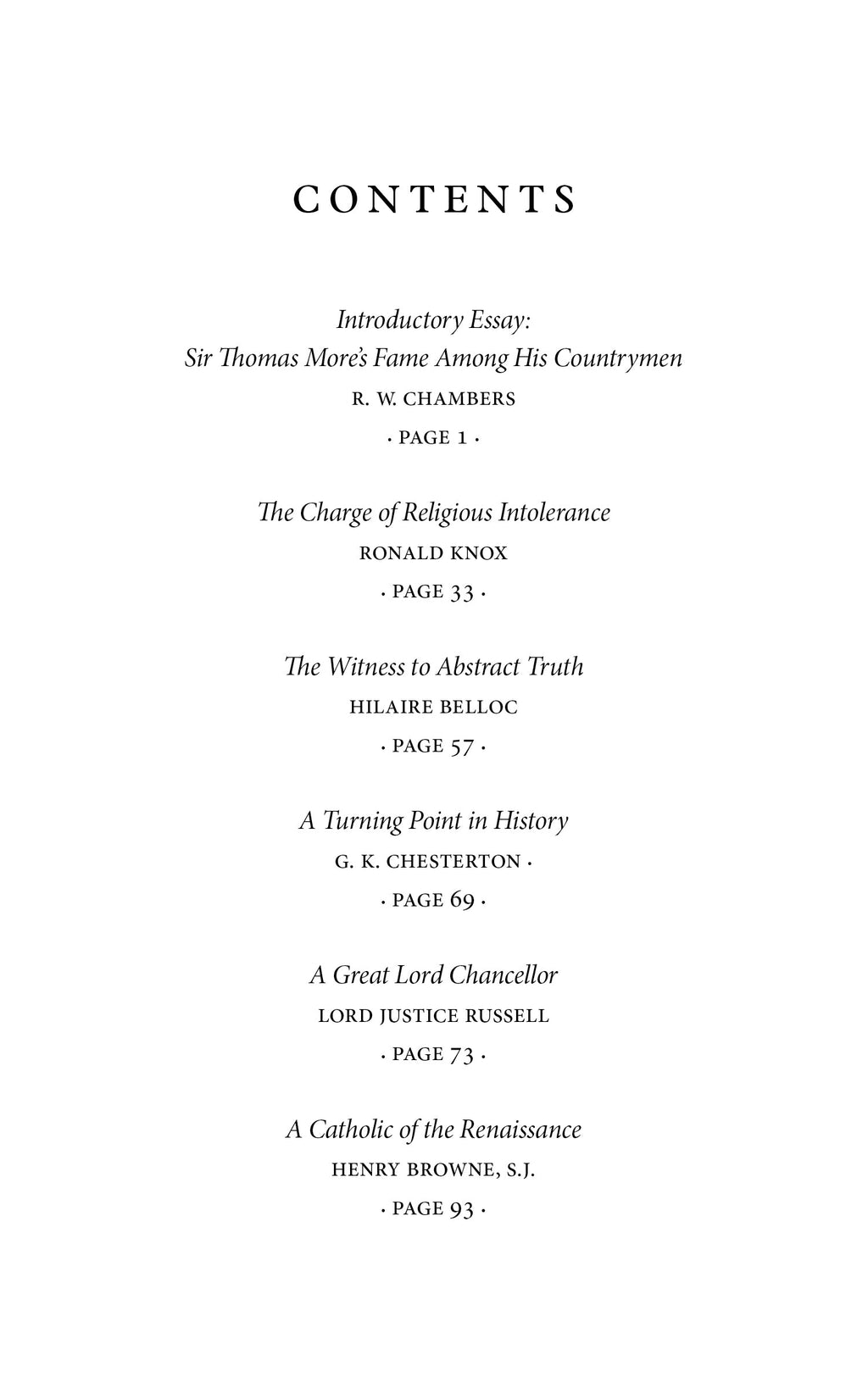 Paperback book contents page listing chapters and page numbers