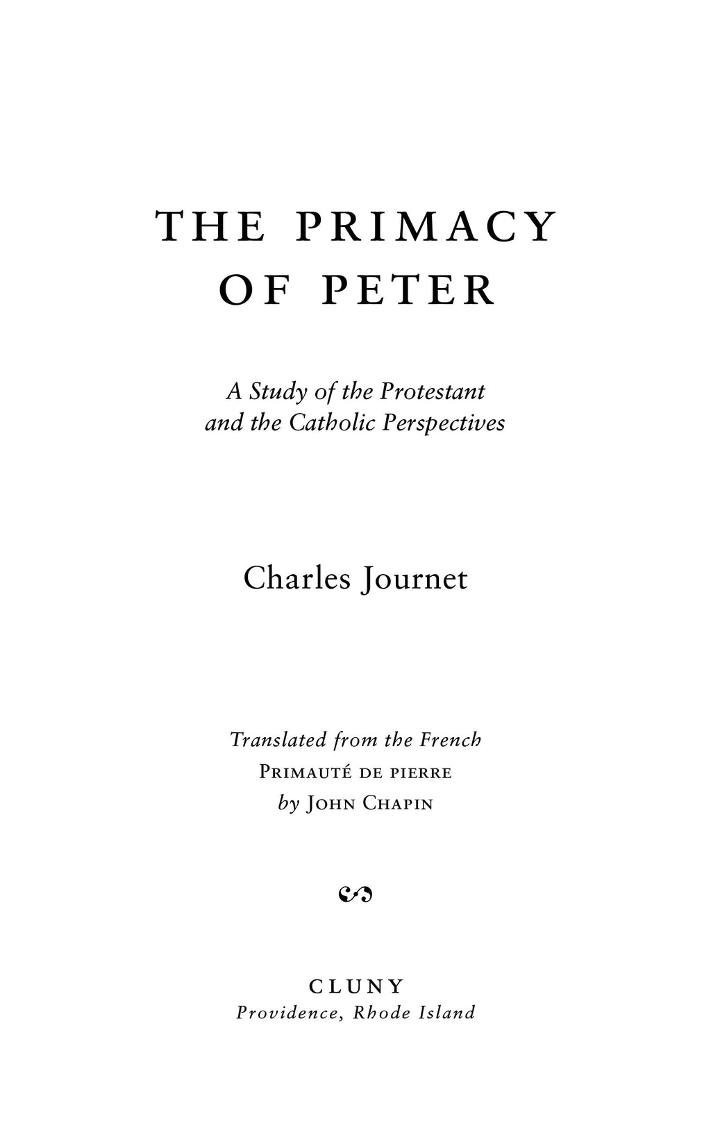 The Primacy of Peter title page with Charles Journet and translation credits