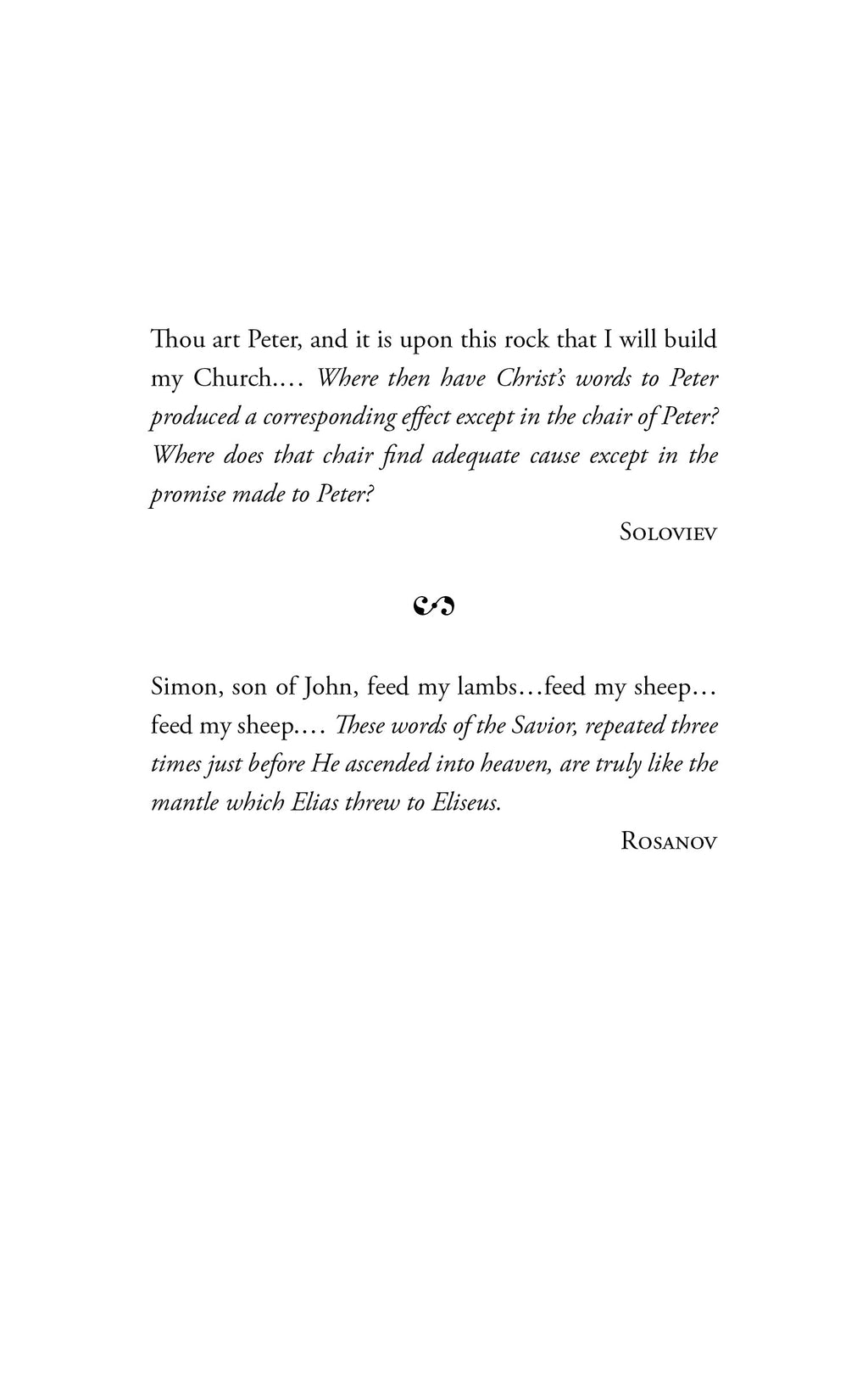 The Primacy of Peter interior page with excerpts by Soloviev and Rosanov