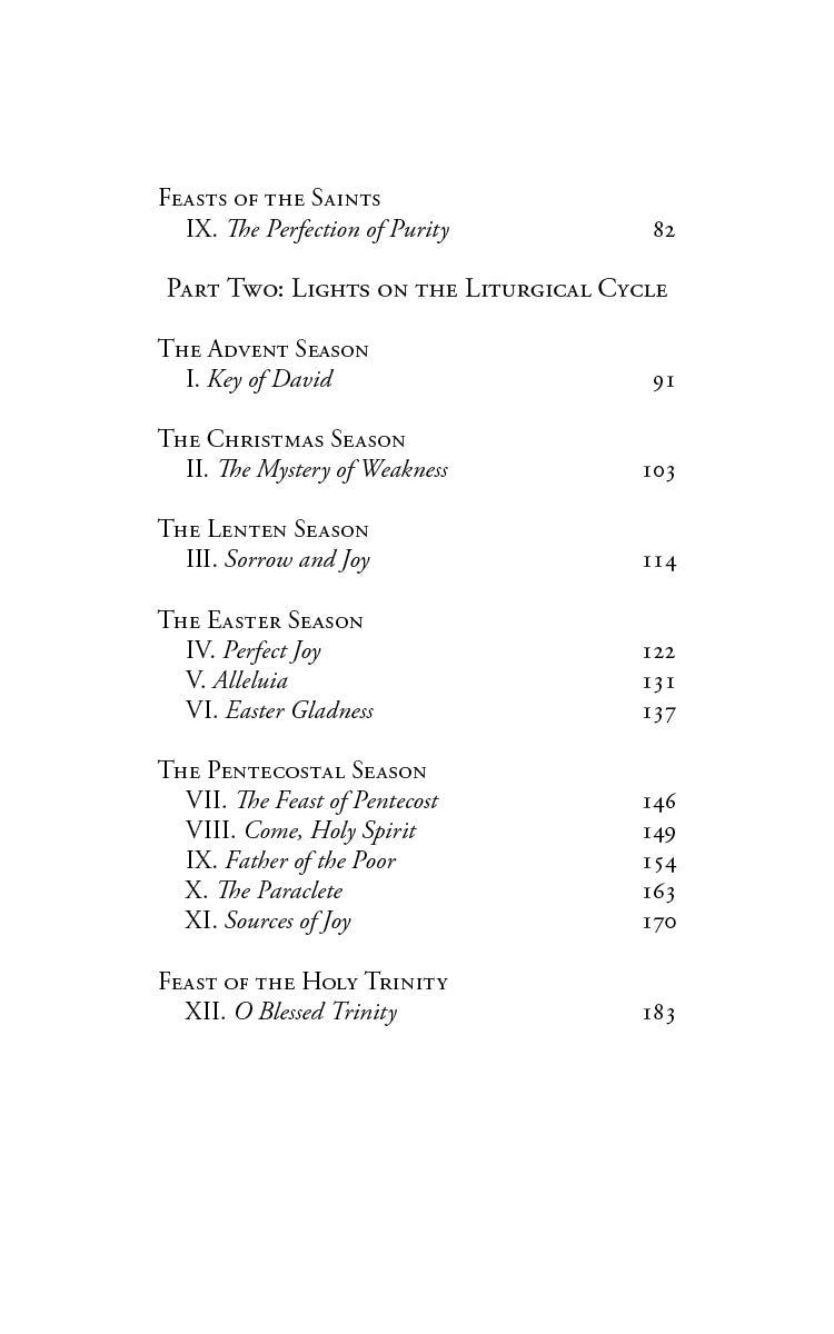 Contents page listing feast and season chapters with page numbers