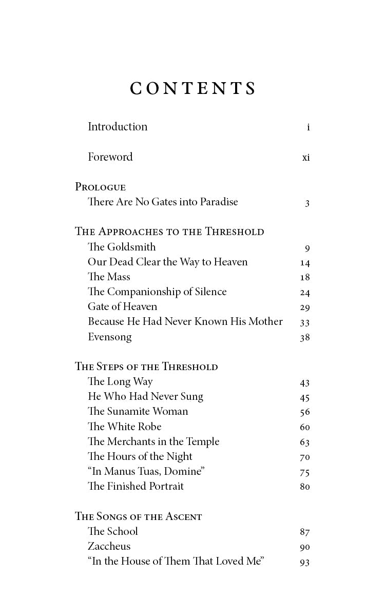 Book contents page with chapter headings and page numbers
