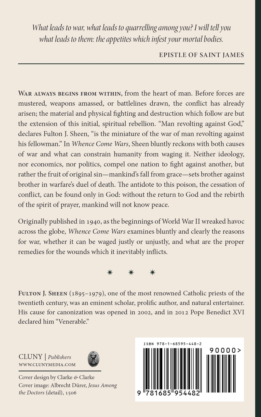 Book back cover with Fulton J. Sheen text, Cluny publisher info, and barcode