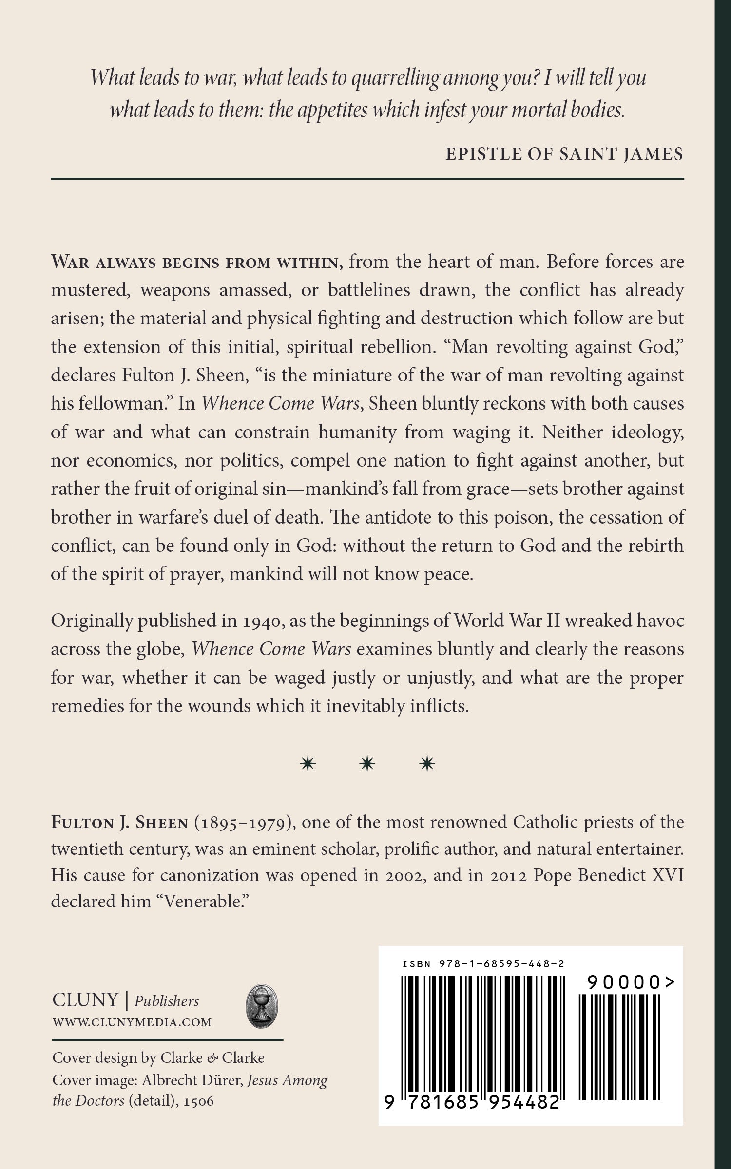 Book back cover with Fulton J. Sheen text, Cluny publisher info, and barcode