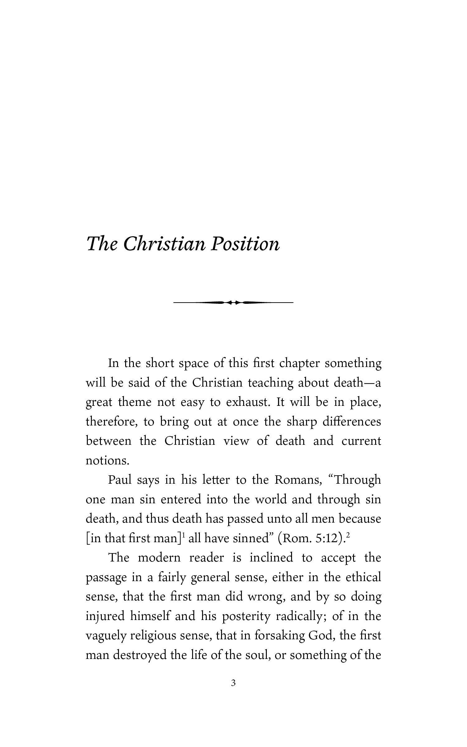 Interior book page with heading "The Christian Position" and dense paragraph text.