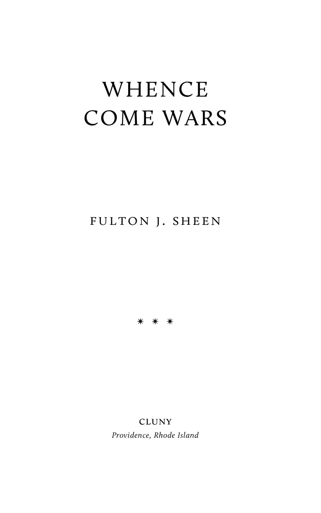 Book title page with 'Whence Come Wars' and Fulton J. Sheen