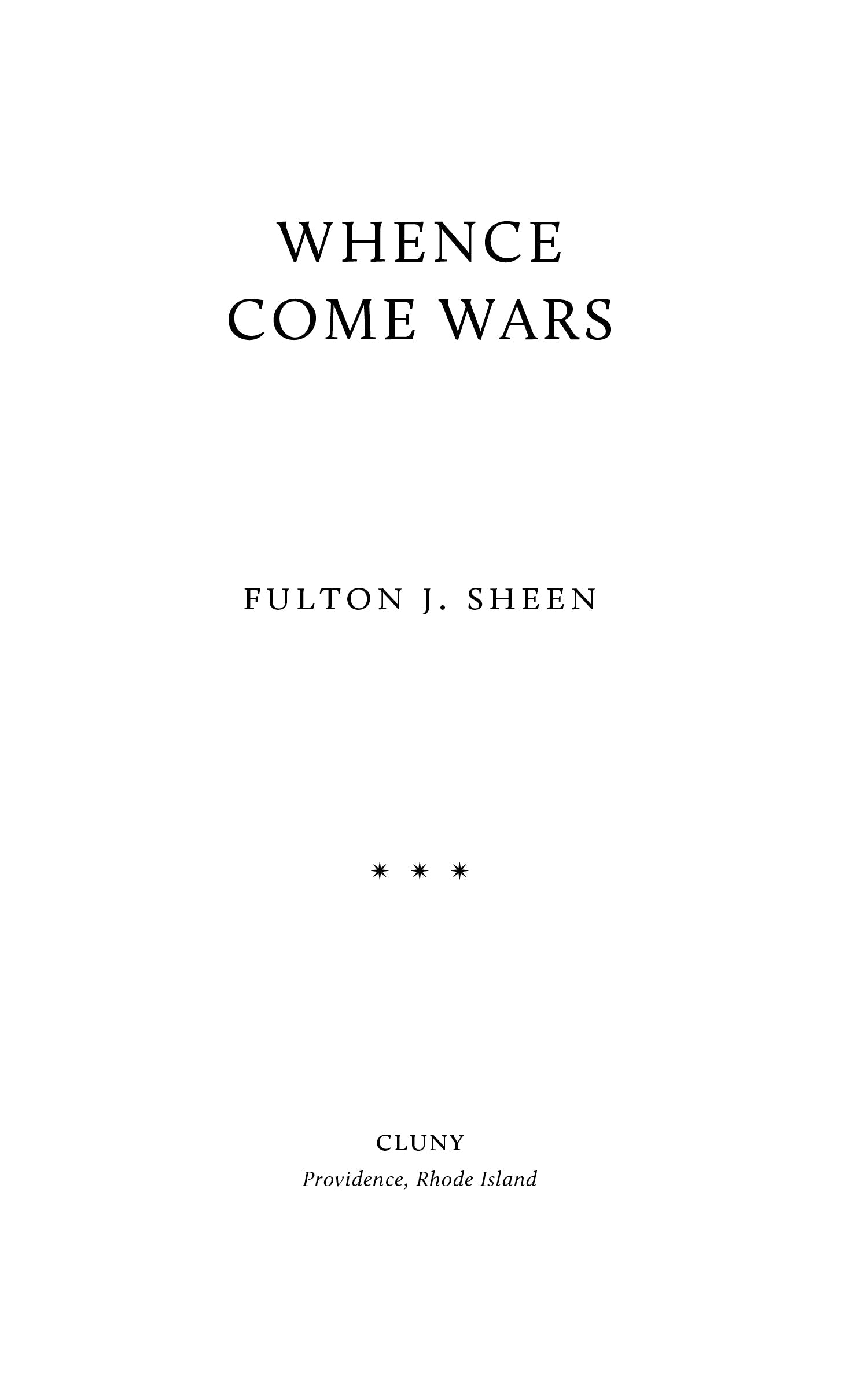 Book title page with 'Whence Come Wars' and Fulton J. Sheen