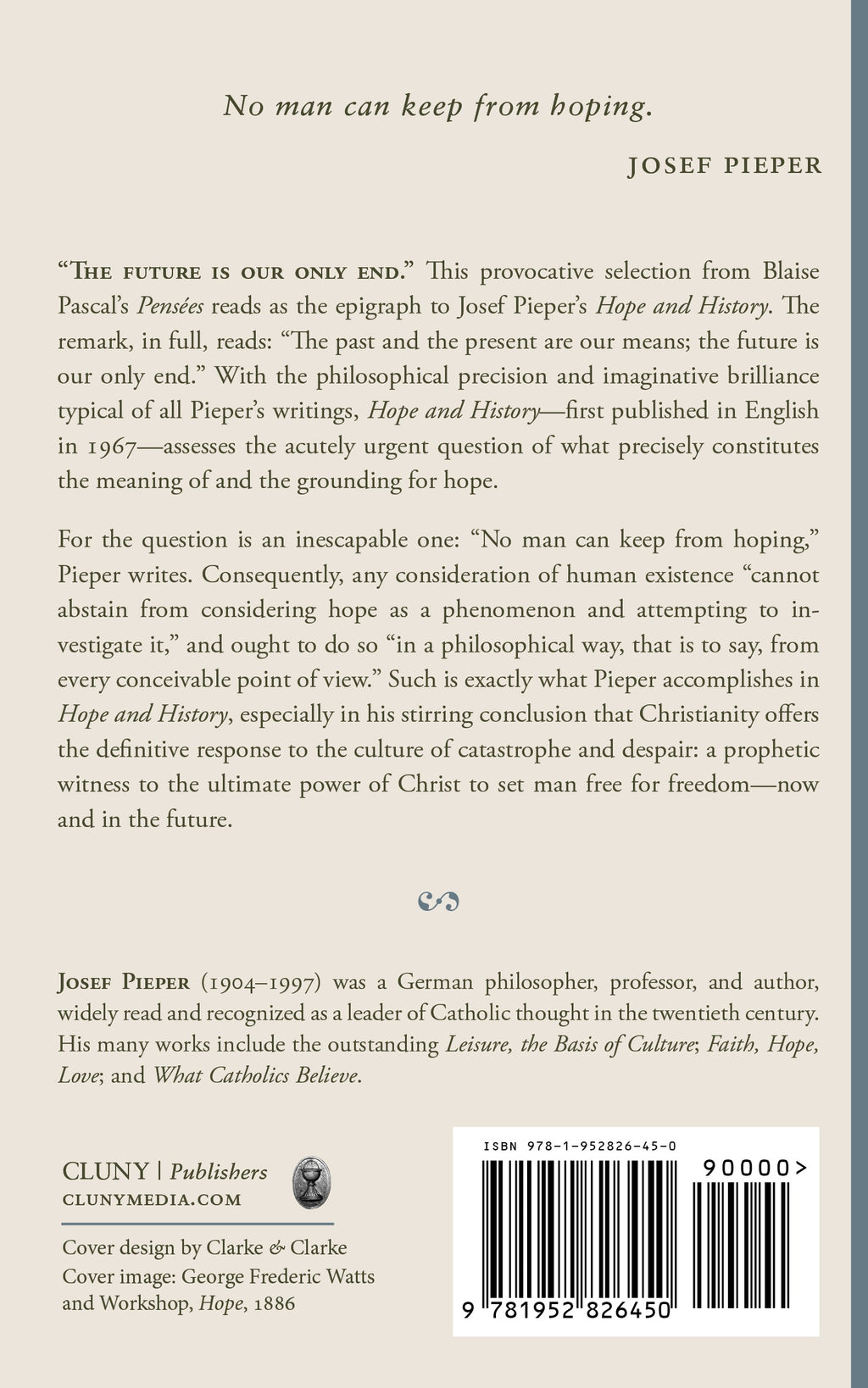 Hope and History book back cover with text, publisher details, and barcode