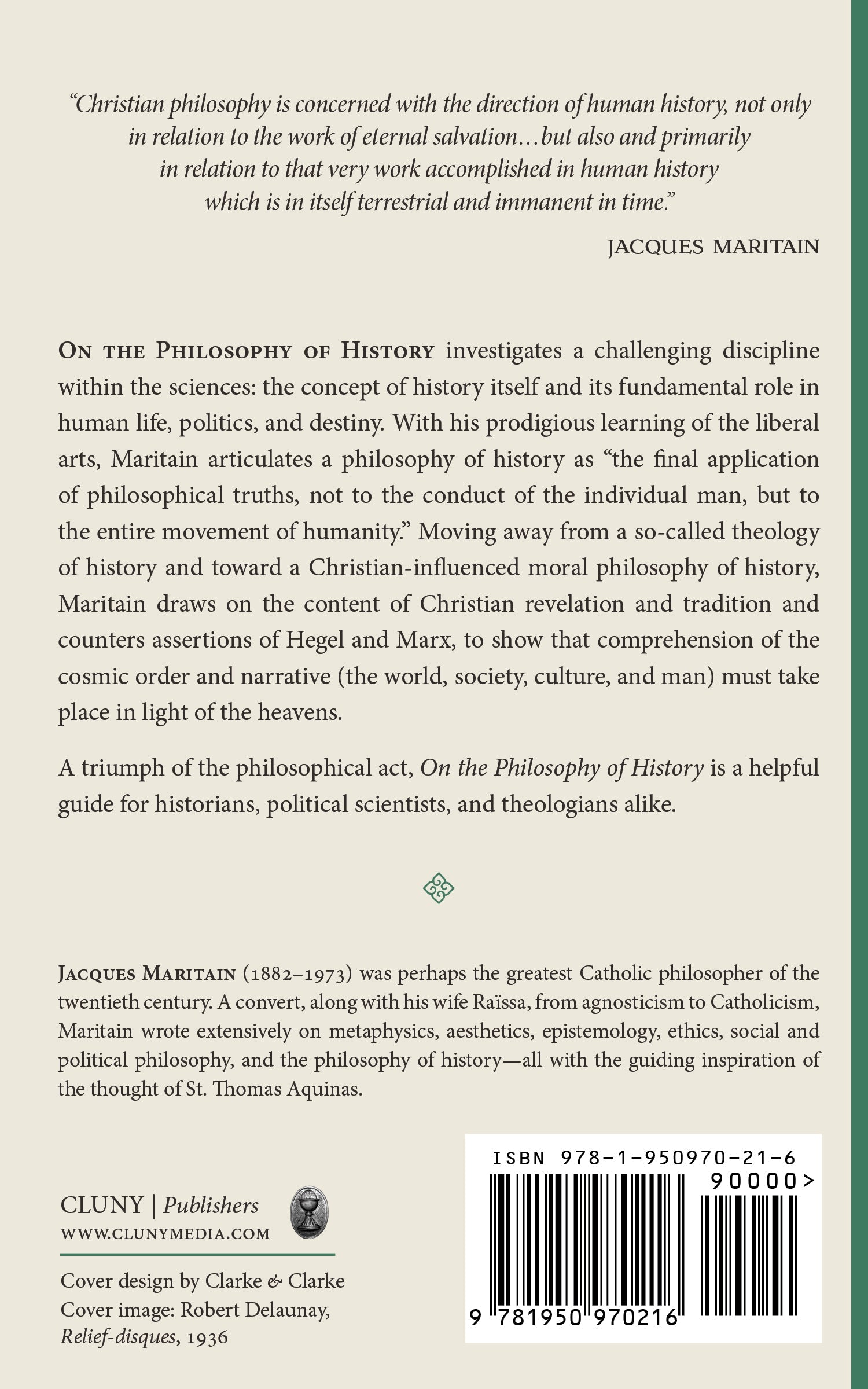 Book back cover with description, author name Jacques Maritain, and barcode
