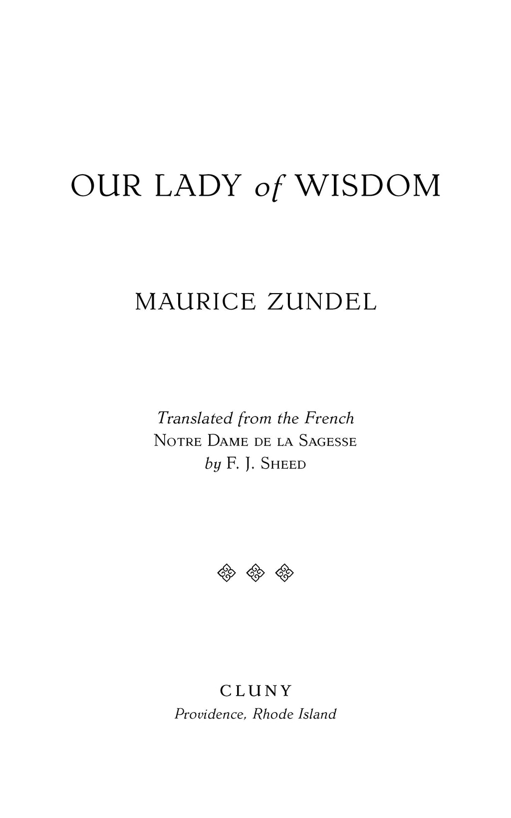 Book title page with Our Lady of Wisdom and Maurice Zundel