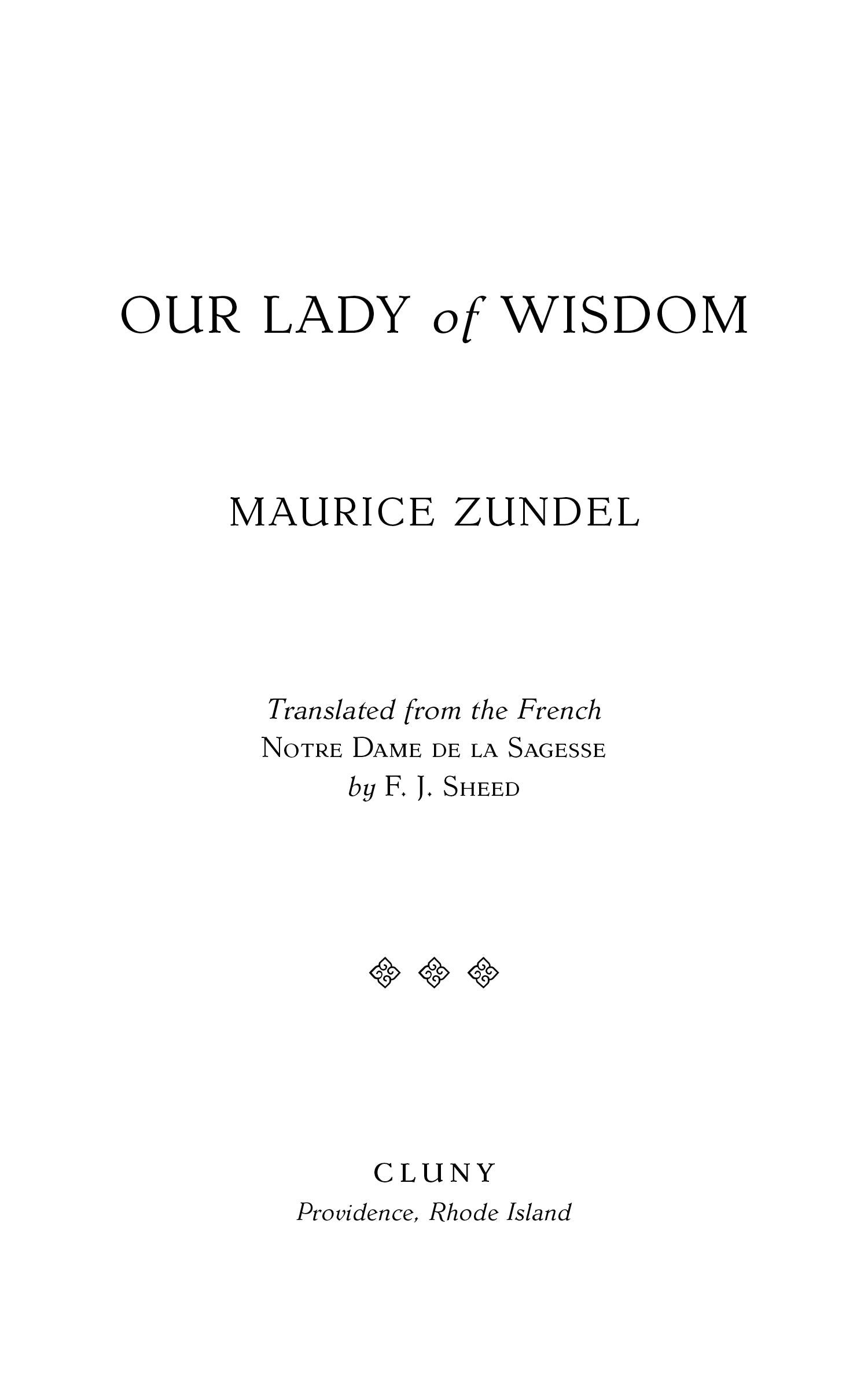 Book title page with Our Lady of Wisdom and Maurice Zundel