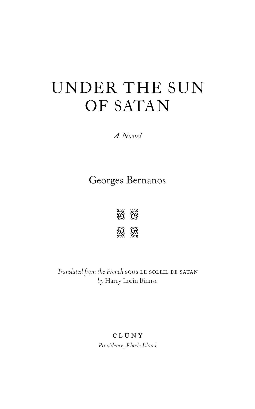 Novel title page with large heading, author name, and publisher imprint