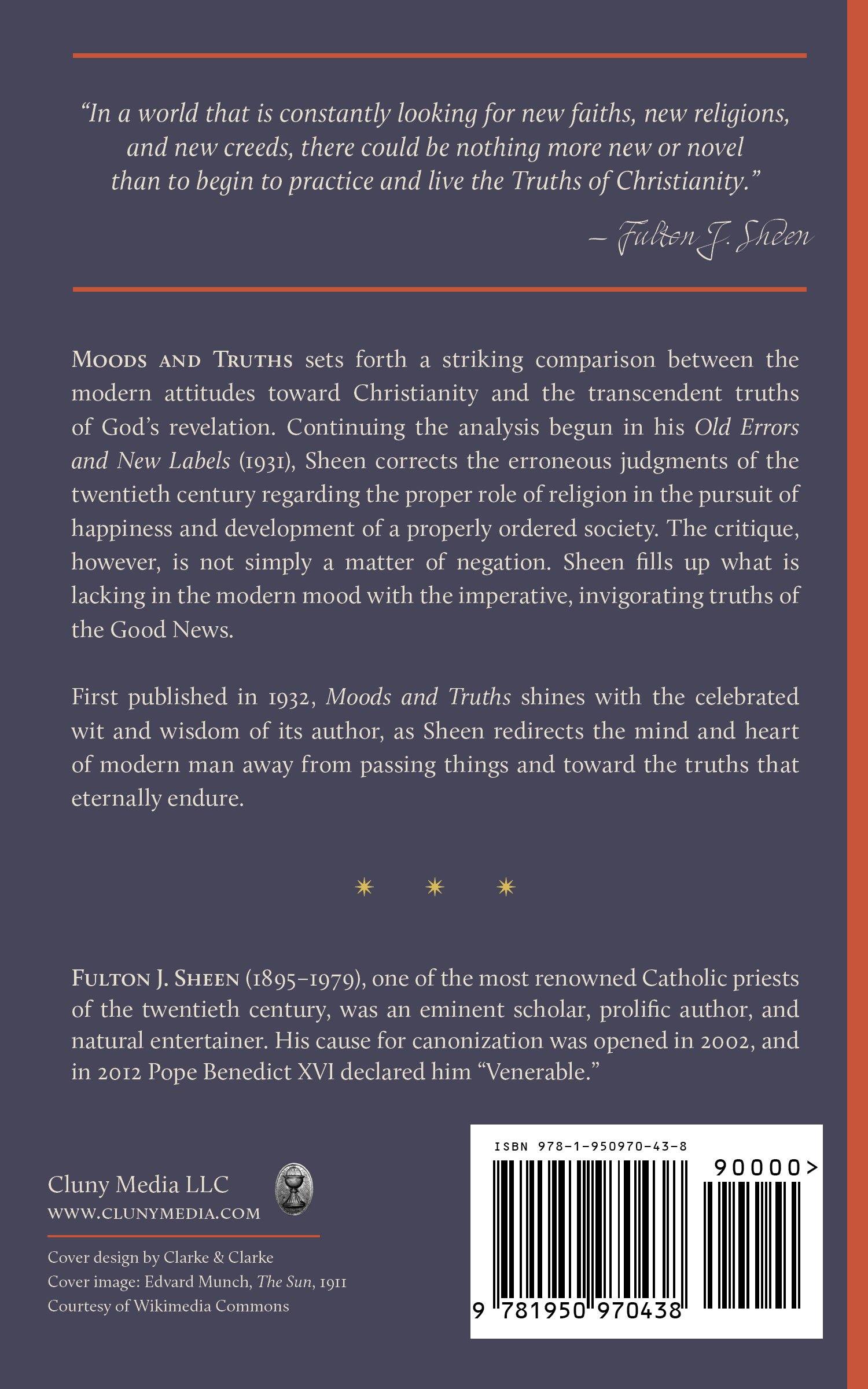 Book back cover with summary text, Fulton J. Sheen, and barcode.