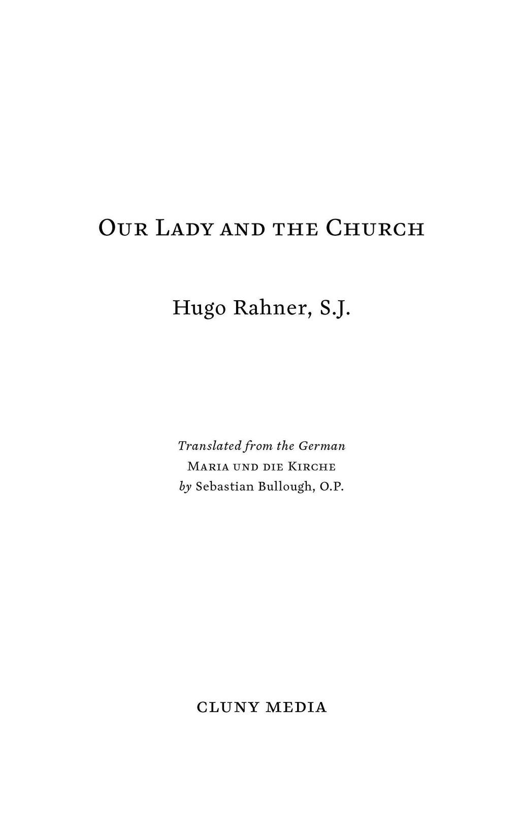 Book title page with Our Lady and the Church and Hugo Rahner, S.J.